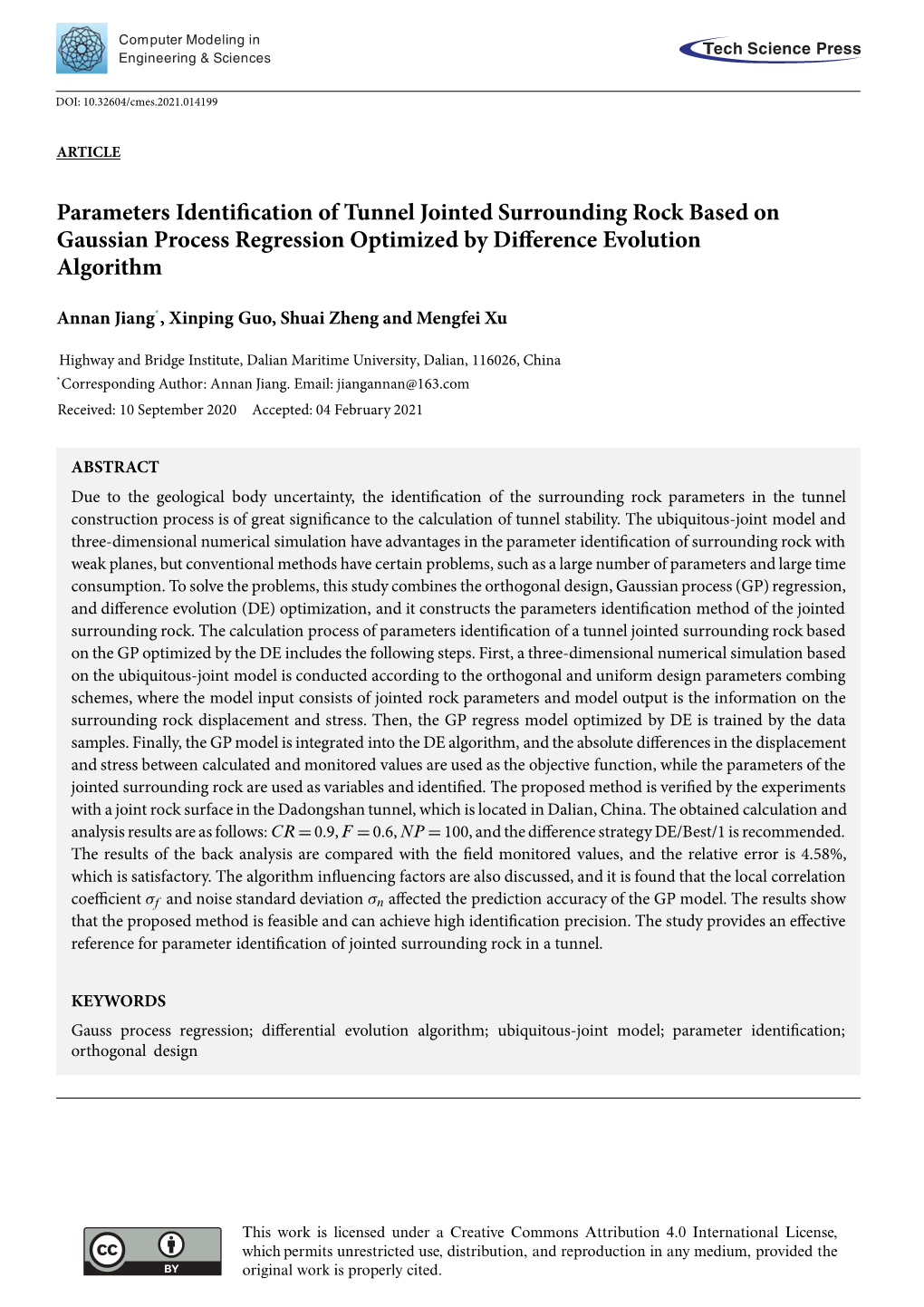 Parameters Identification of Tunnel Jointed Surrounding Rock Based on Gaussian Process Regression Optimized by Difference Evolution Algorithm