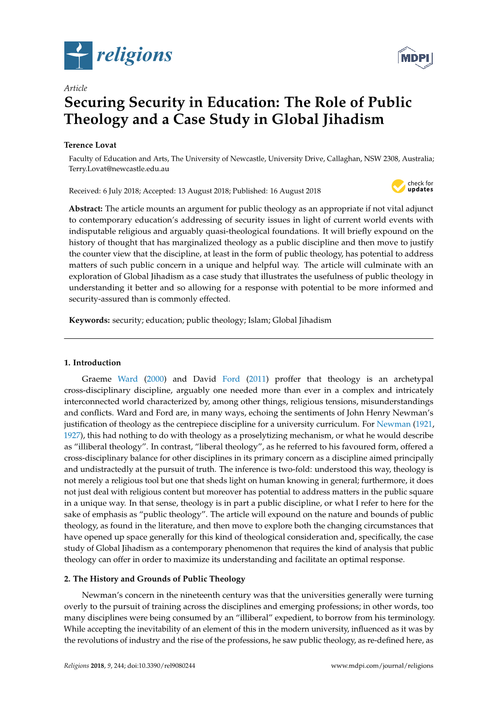 Securing Security in Education: the Role of Public Theology and a Case Study in Global Jihadism