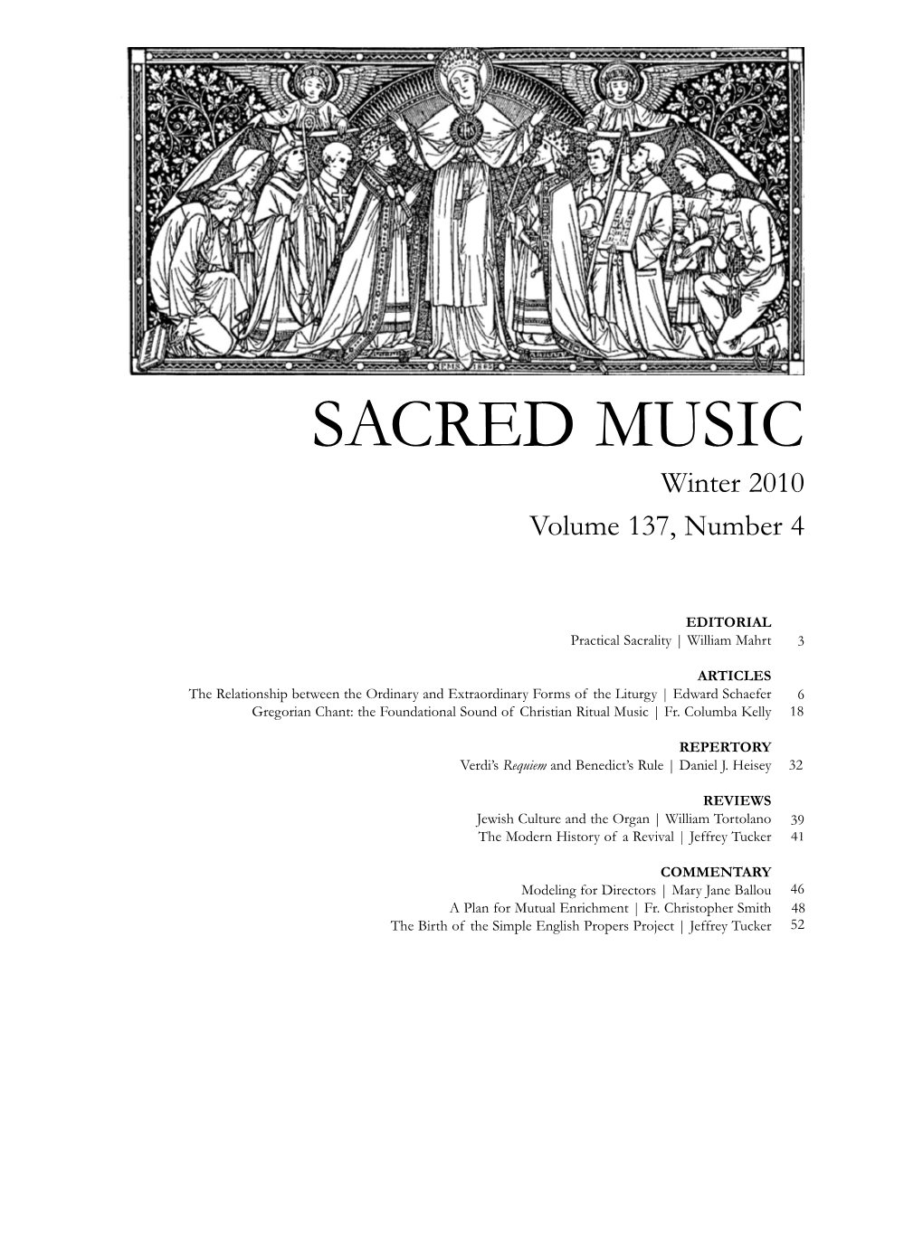 SACRED MUSIC Winter 2010 Volume 137, Number 4