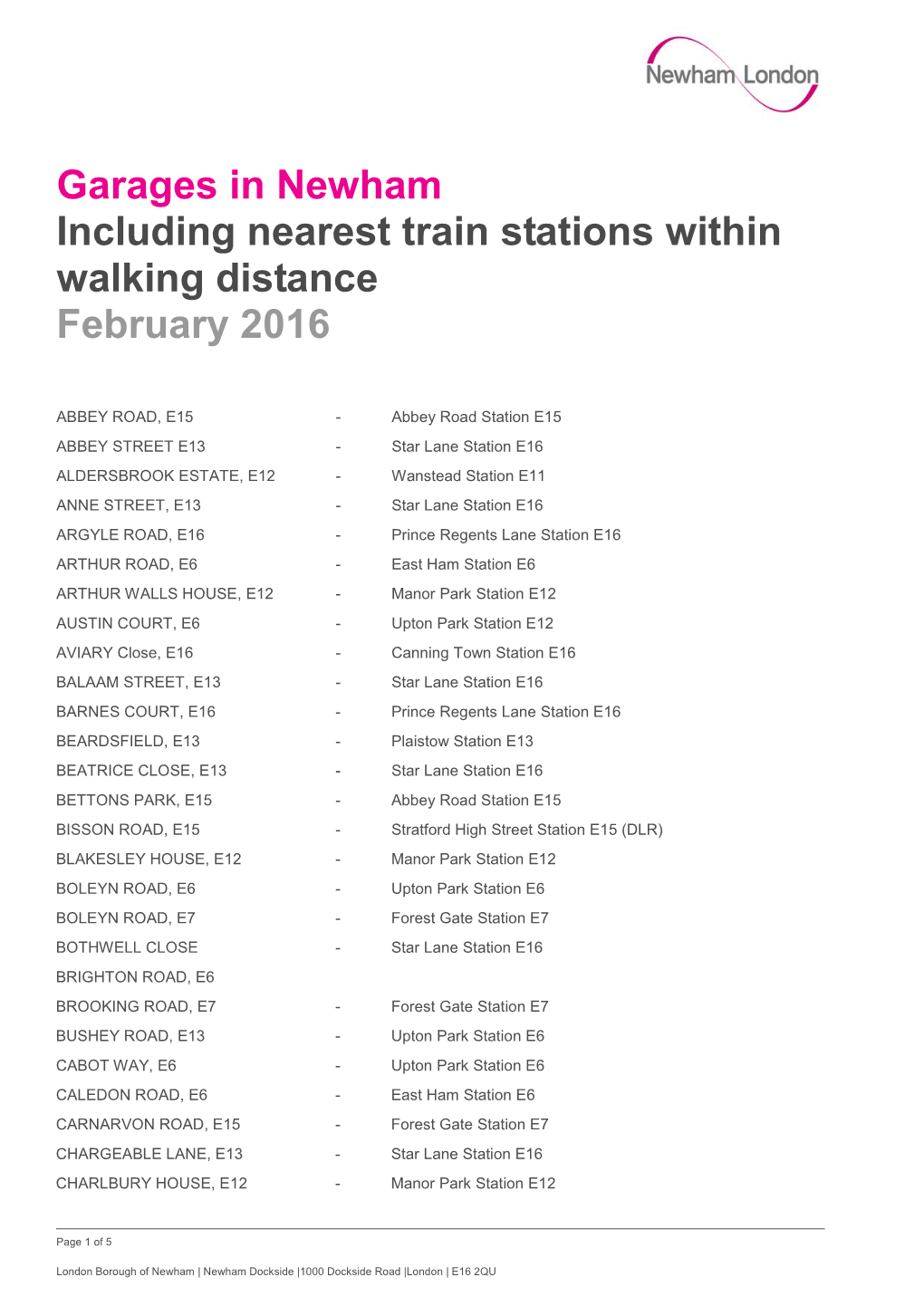 Garages in Newham and Nearby Stations