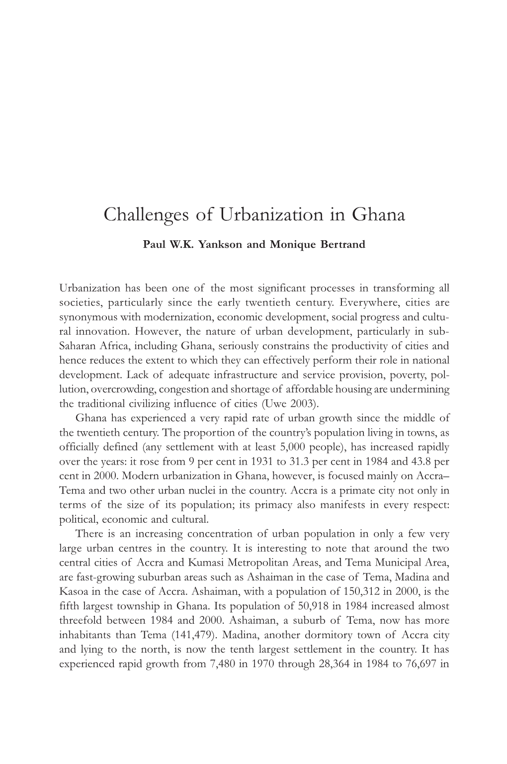 Challenges of Urbanization in Ghana