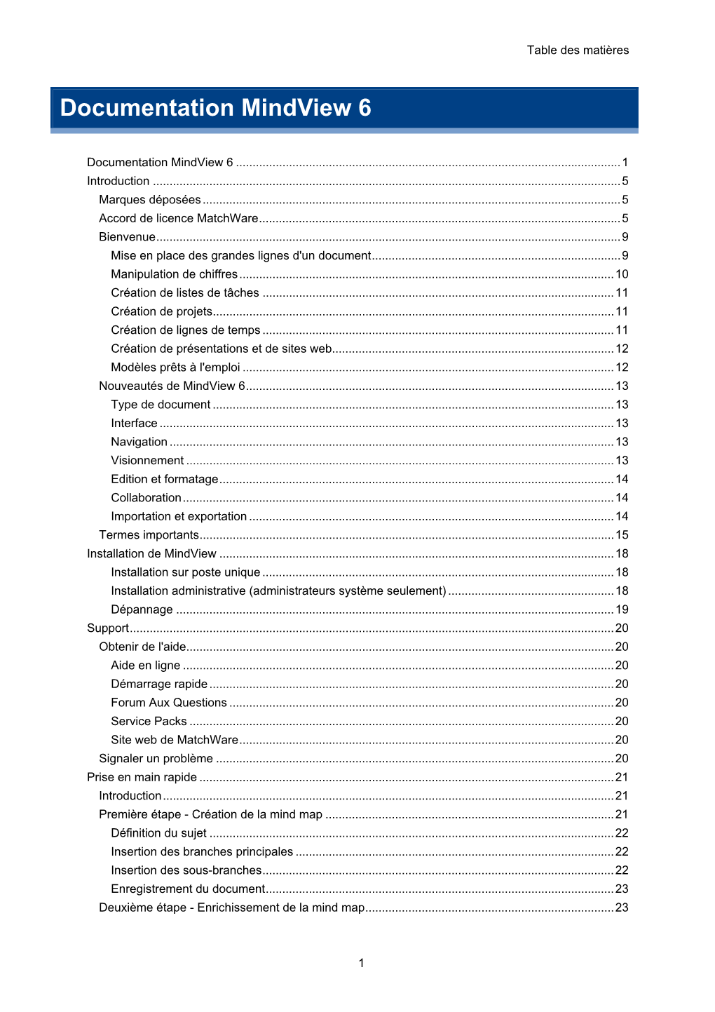 Télécharger Documentation Mindview 6 (PDF)