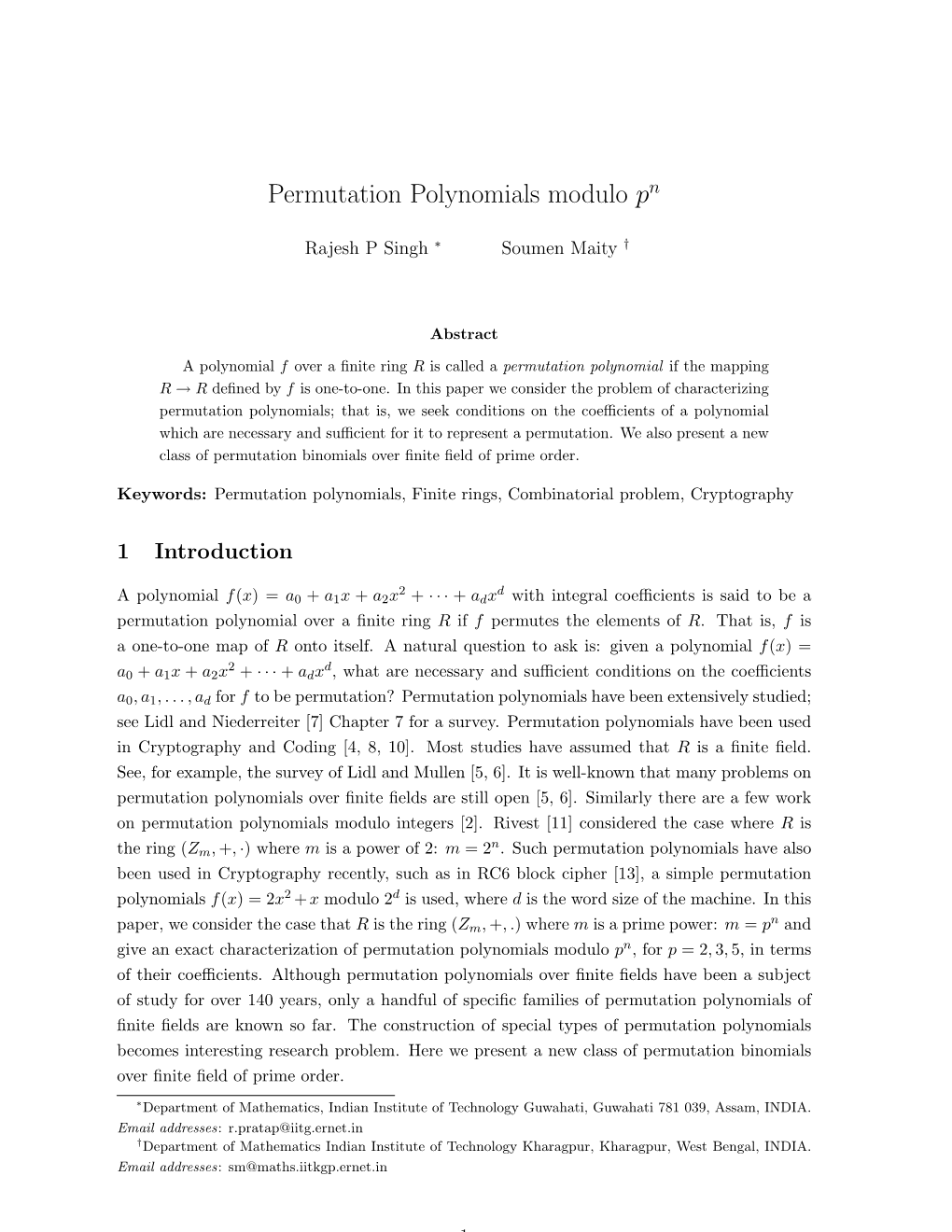 Permutation Polynomials Modulo Pn