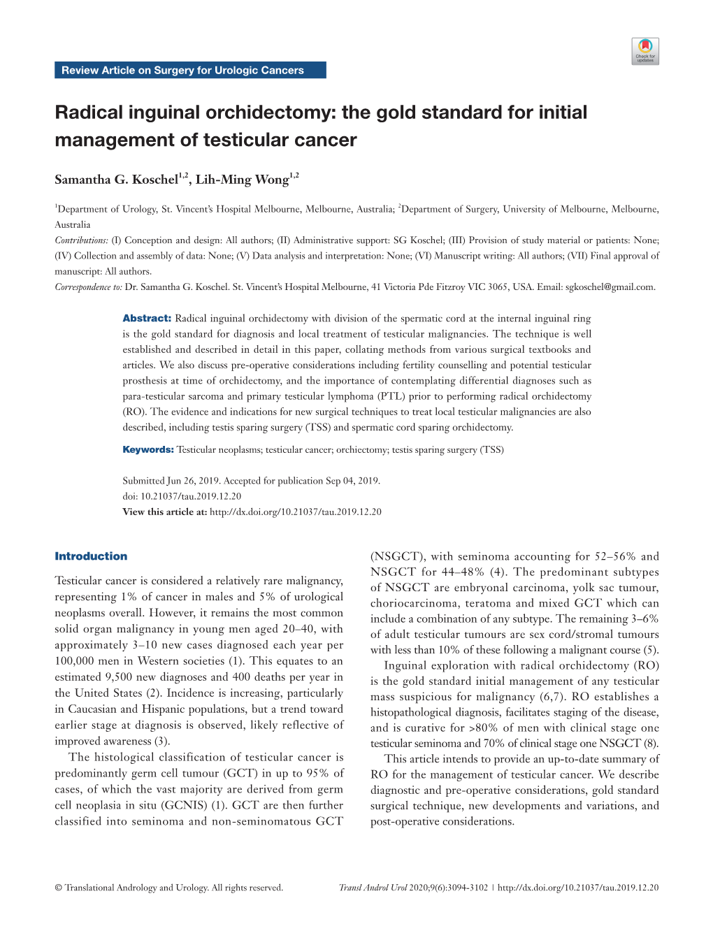 Radical Inguinal Orchidectomy: the Gold Standard for Initial Management of Testicular Cancer