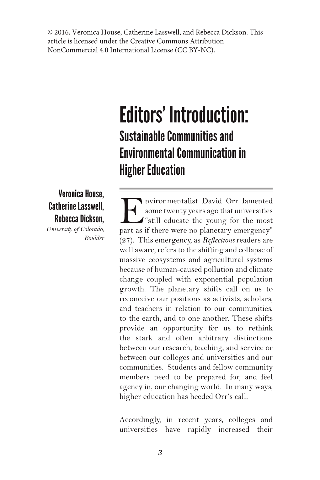 Special Editors' Introduction: Sustainable Communities And