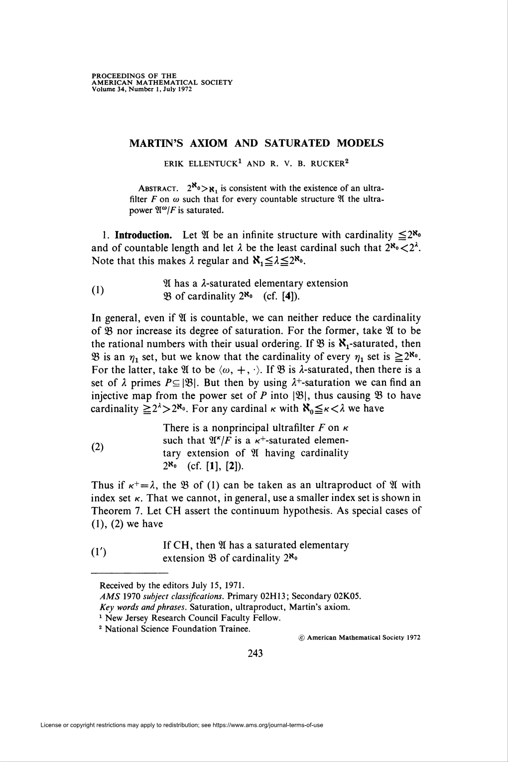 Martin's Axiom and Saturated Models