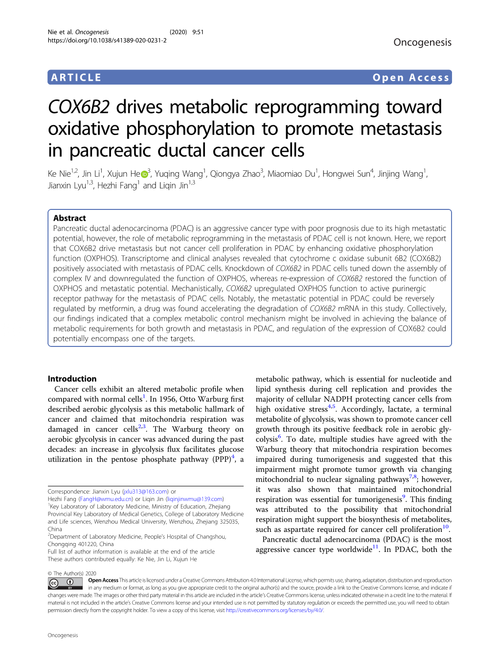 COX6B2 Drives Metabolic Reprogramming Toward Oxidative