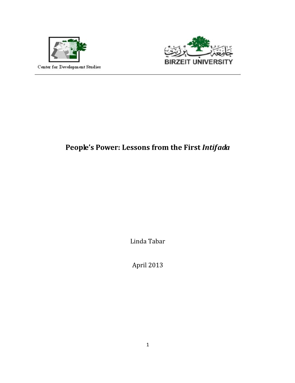 People's Power: Lessons from the First Intifada