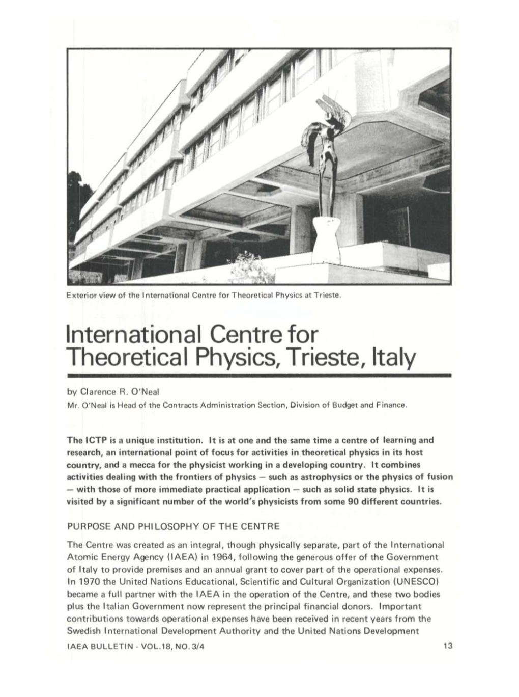 International Centre for Theoretical Physics, Trieste, Italy by Clarence R