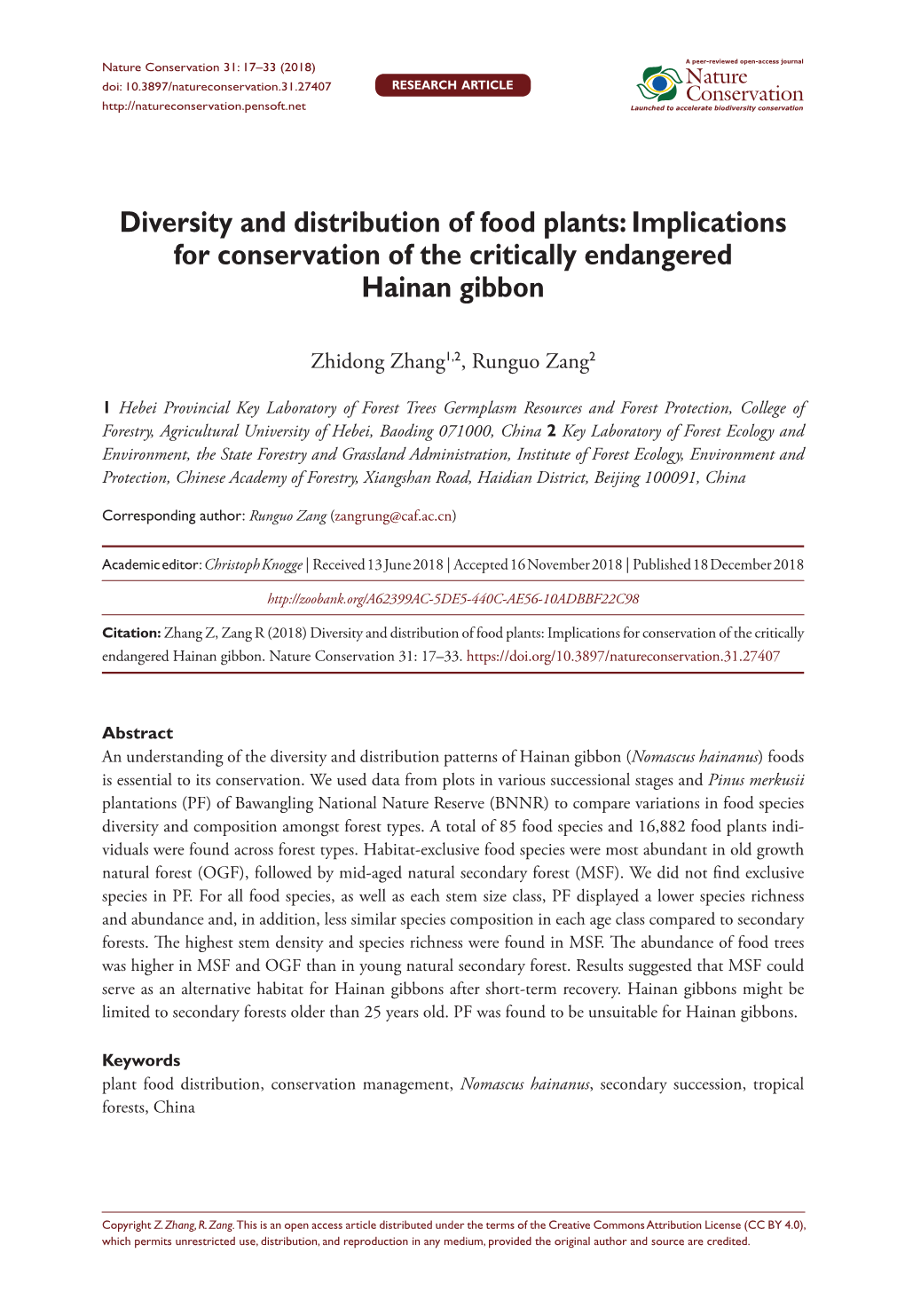 Diversity and Distribution of Food Plants: Implications for Conservation of the Critically Endangered Hainan Gibbon