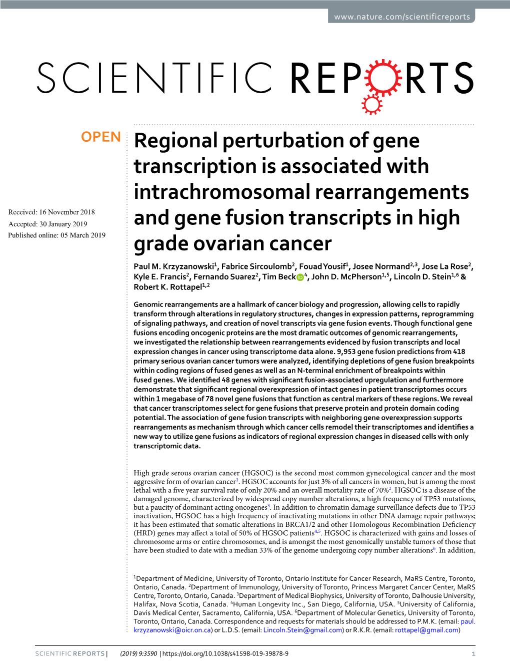 Regional Perturbation of Gene Transcription Is Associated With