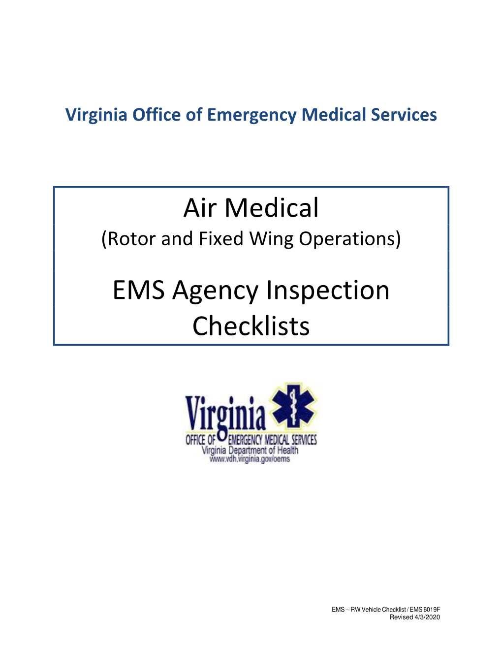 Air Medical EMS Agency Inspection Checklists