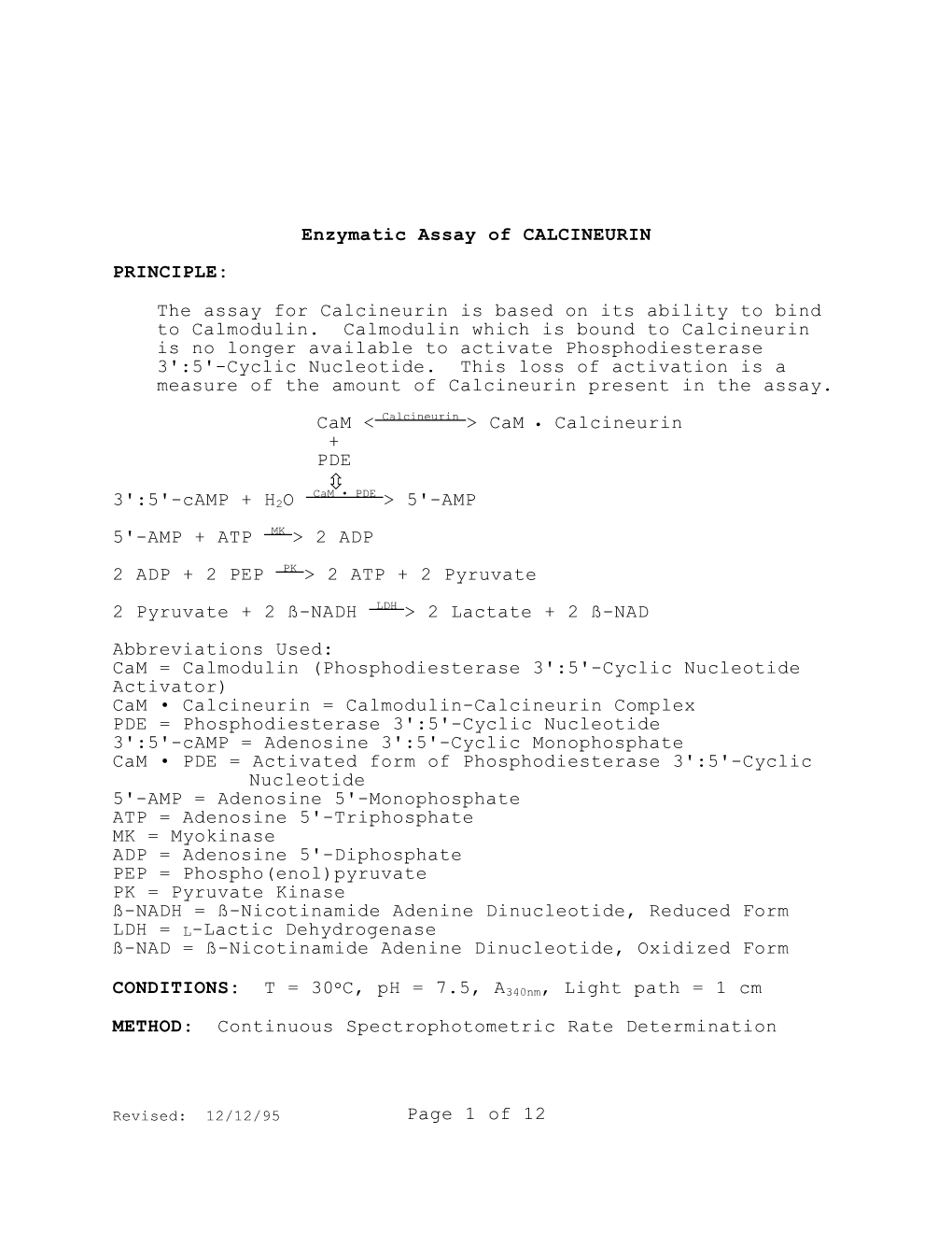 Of 12 Enzymatic Assay of CALCINEURIN