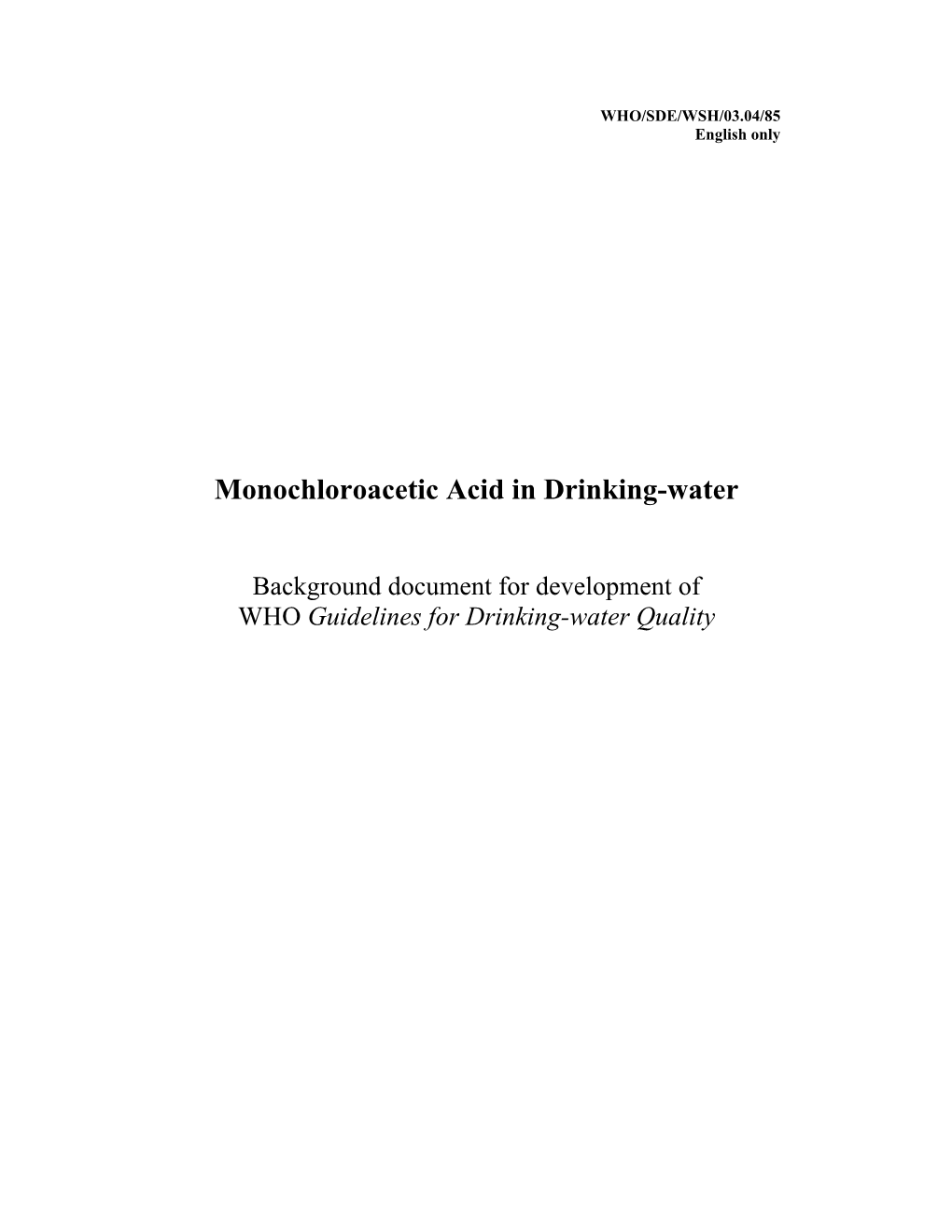 Monochloroacetic Acid in Drinking-Water