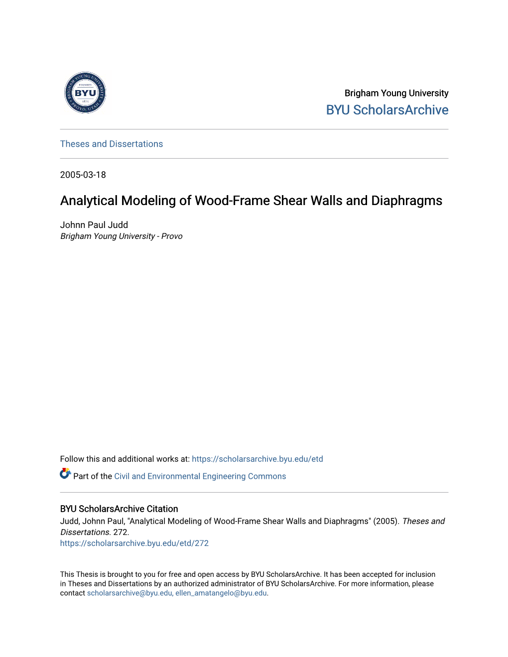 Analytical Modeling of Wood-Frame Shear Walls and Diaphragms