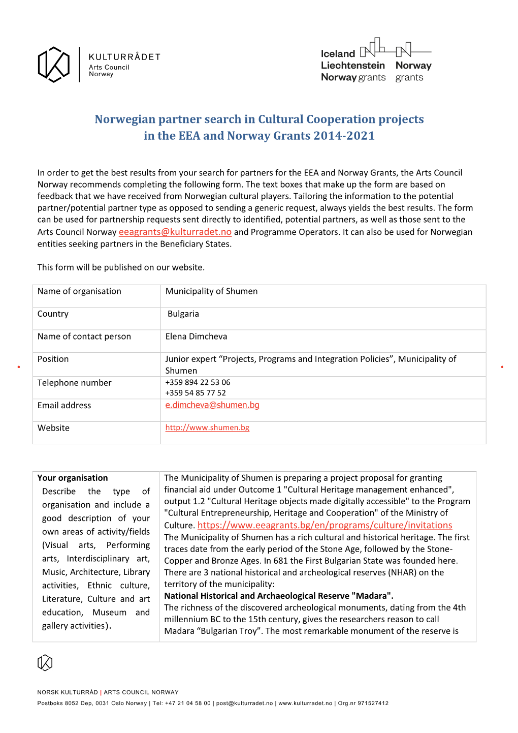 Norwegian Partner Search in Cultural Cooperation Projects in the EEA and Norway Grants 2014-2021