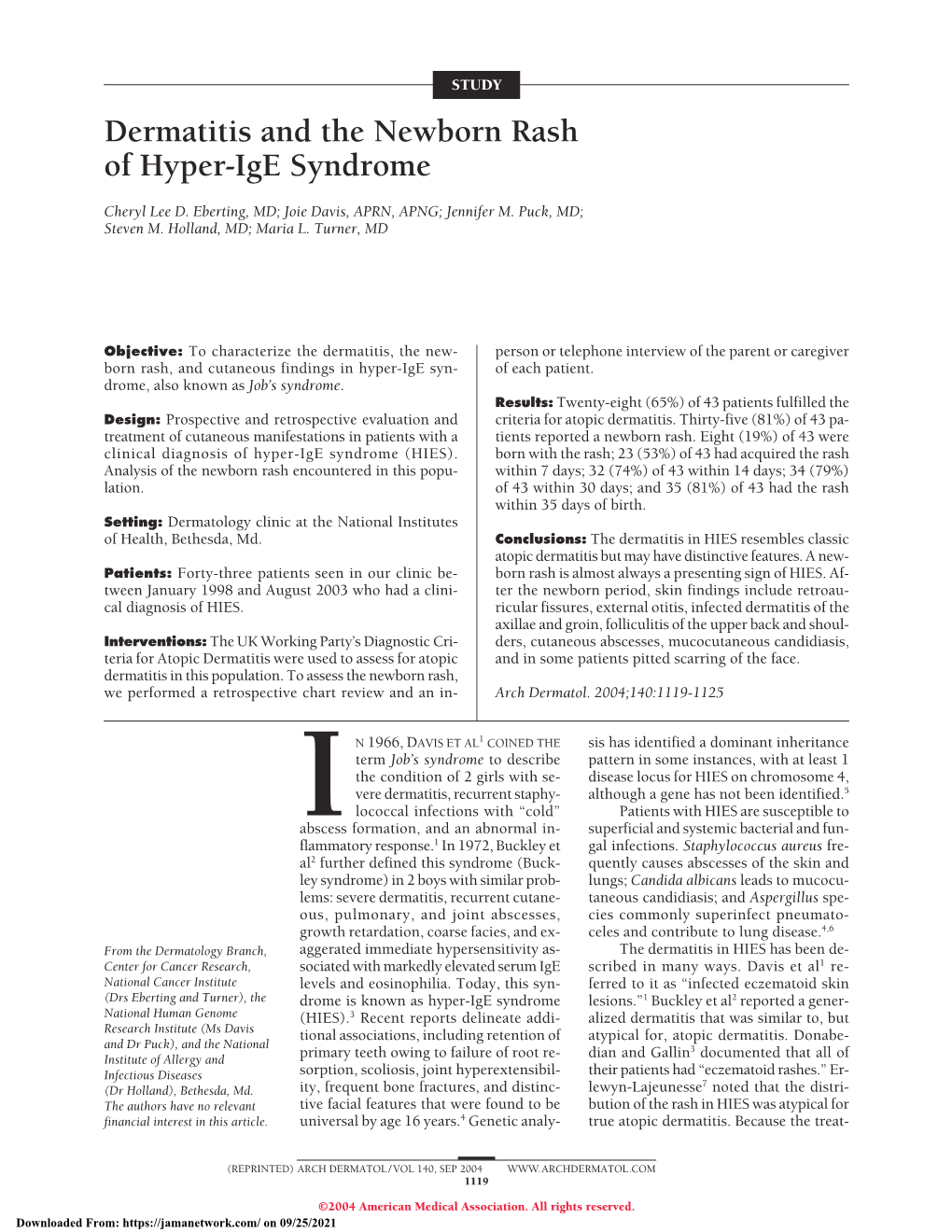 Dermatitis and the Newborn Rash of Hyper-Ige Syndrome