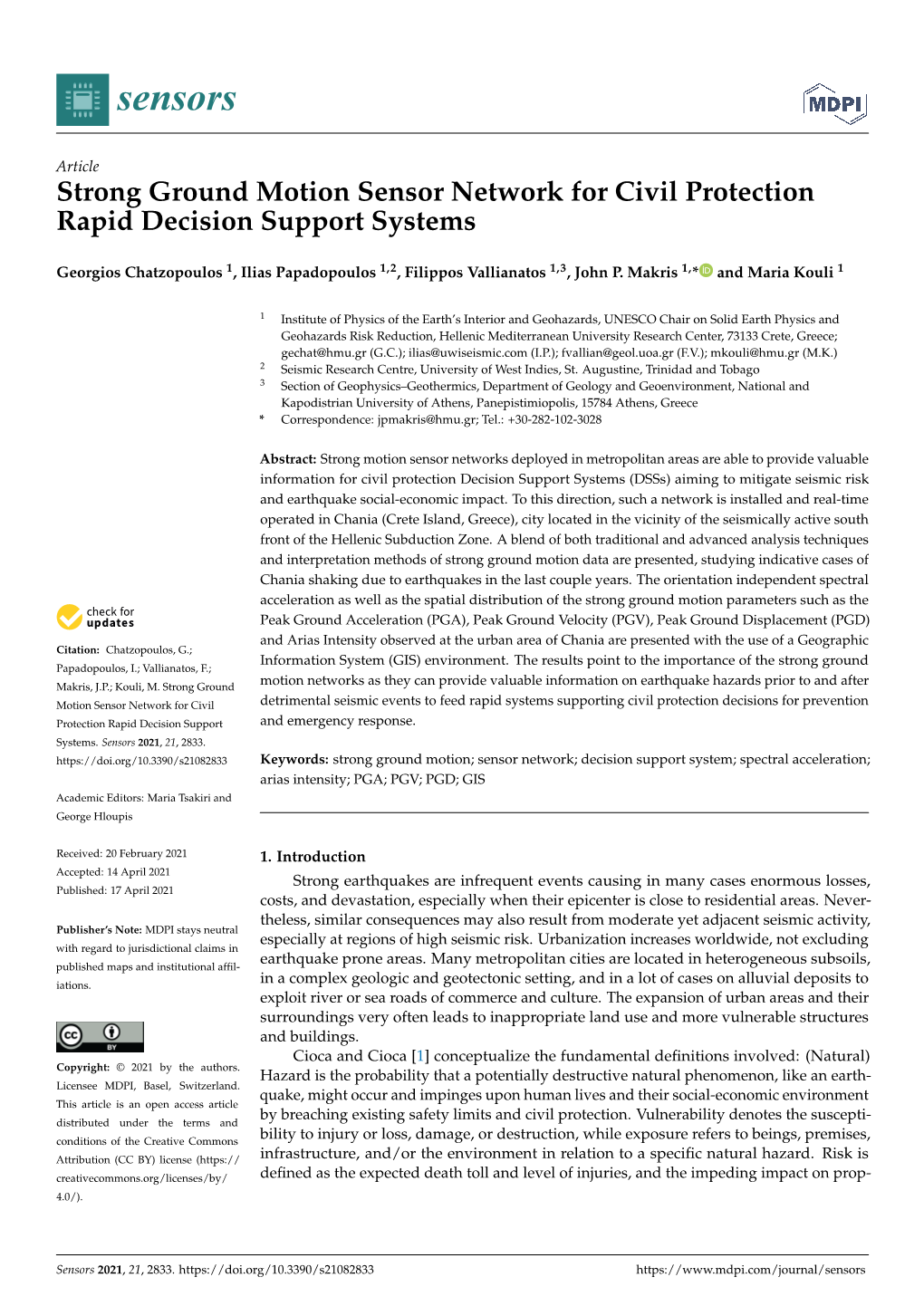 Strong Ground Motion Sensor Network for Civil Protection Rapid Decision Support Systems