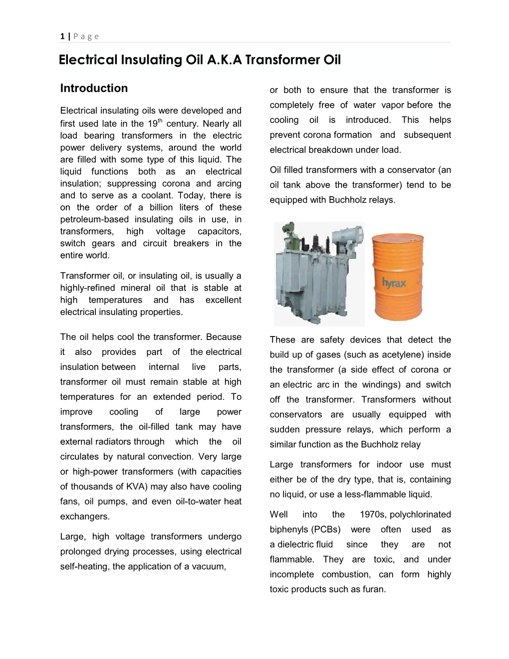 Electrical Insulating Oil A.K.A Transformer Oil El