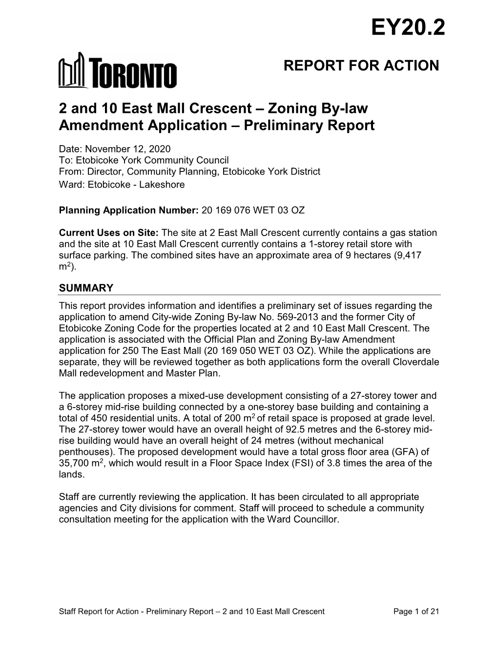 2 and 10 East Mall Crescent – Zoning By-Law Amendment Application – Preliminary Report