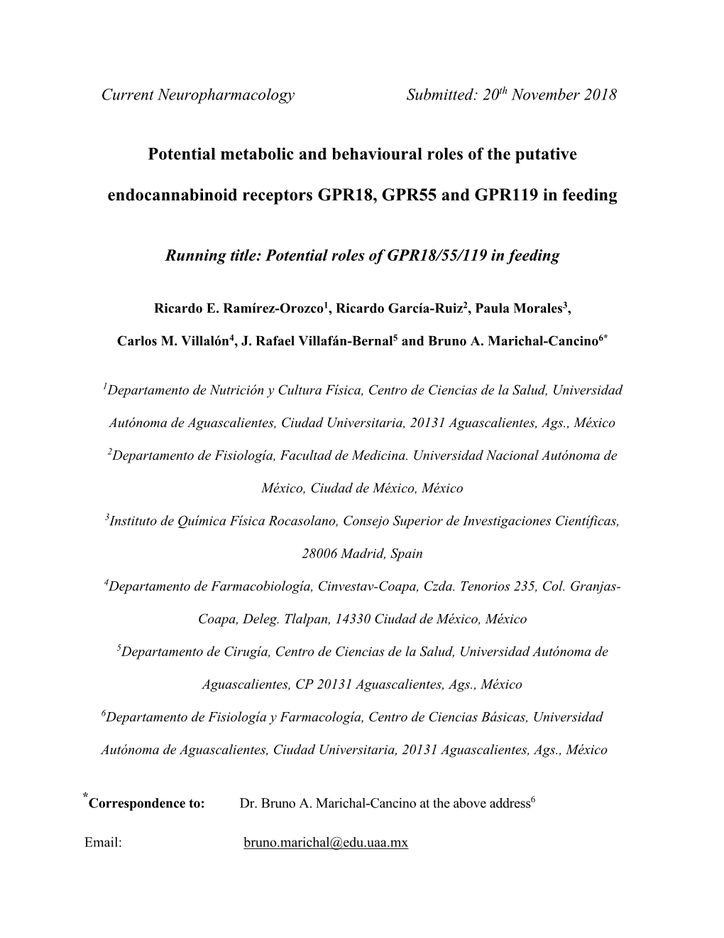 Potential Metabolic and Behavioural Roles of the Putative Endocannabinoid Receptors GPR18, GPR55 and GPR119 in Feeding