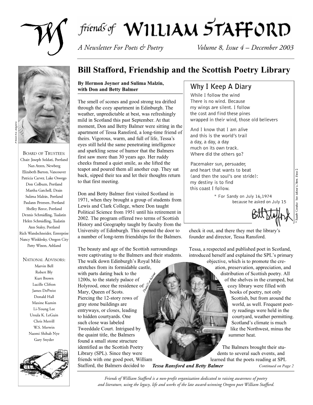 Bill Stafford, Friendship and the Scottish Poetry Library