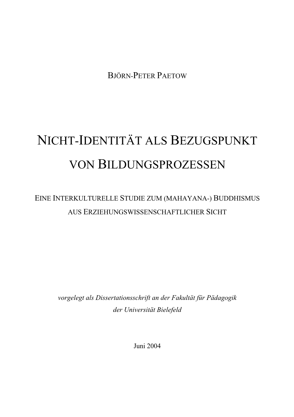 Nicht-Identität Als Bezugspunkt Von Bildungsprozessen