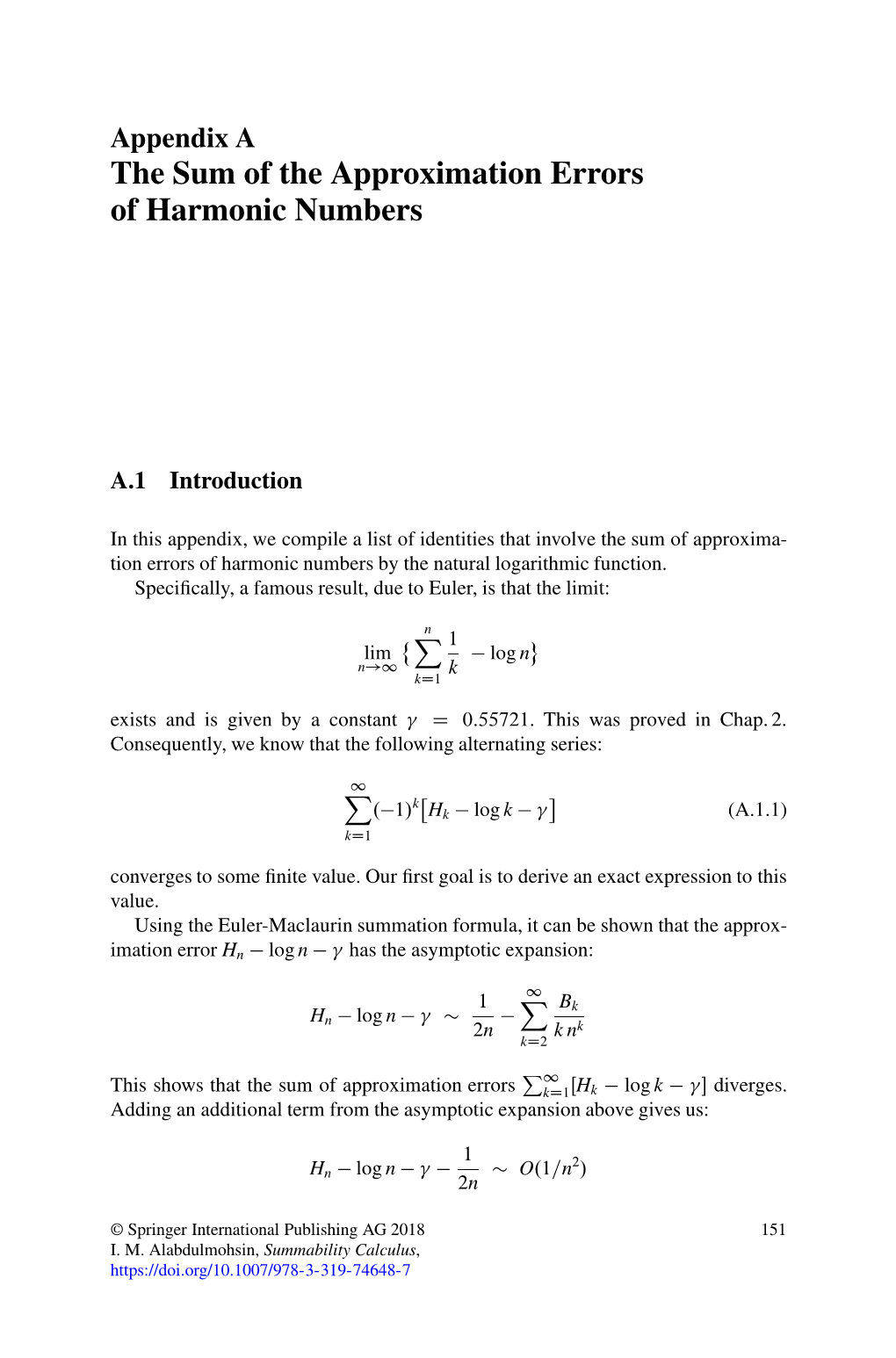 The Sum of the Approximation Errors of Harmonic Numbers