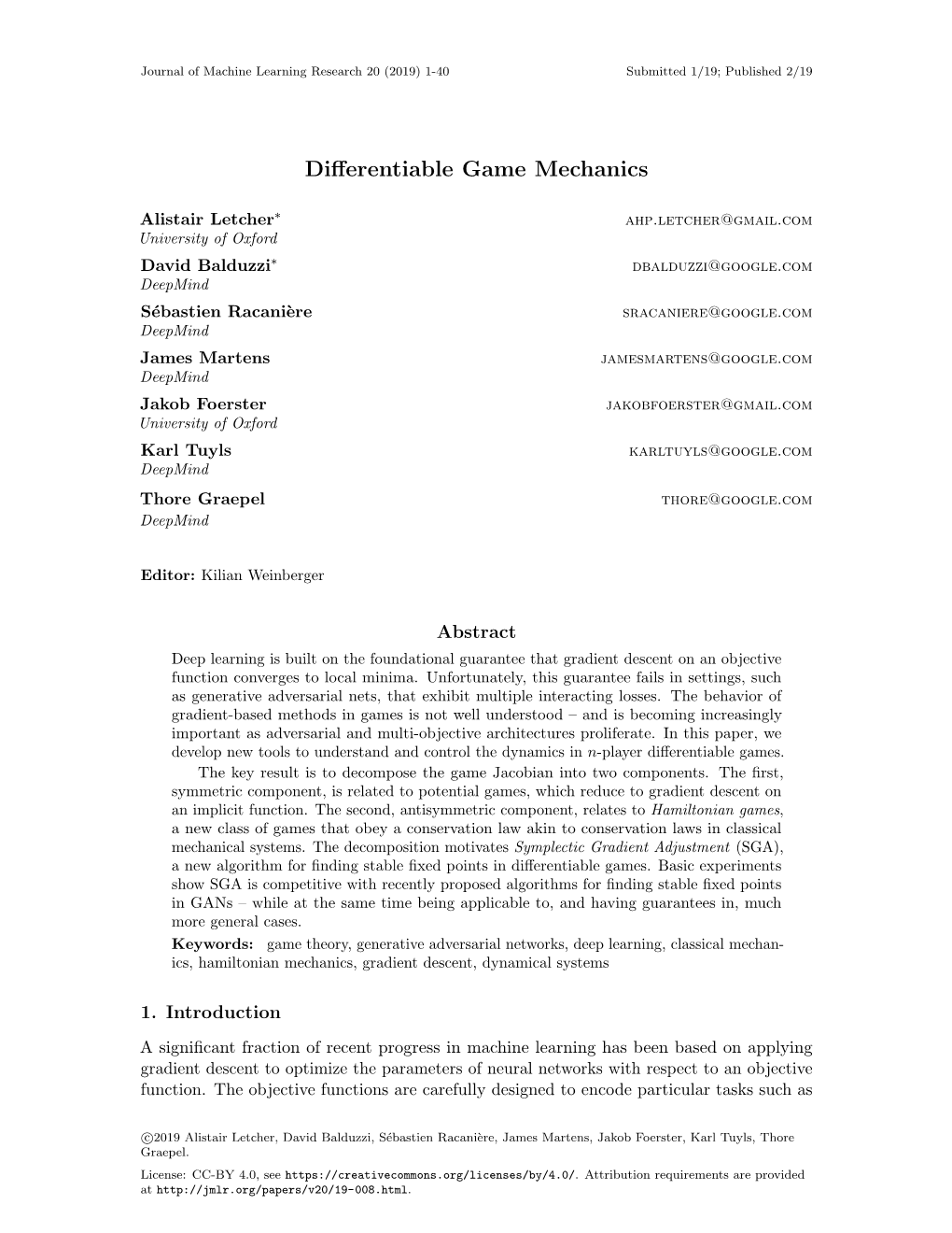 Differentiable Game Mechanics