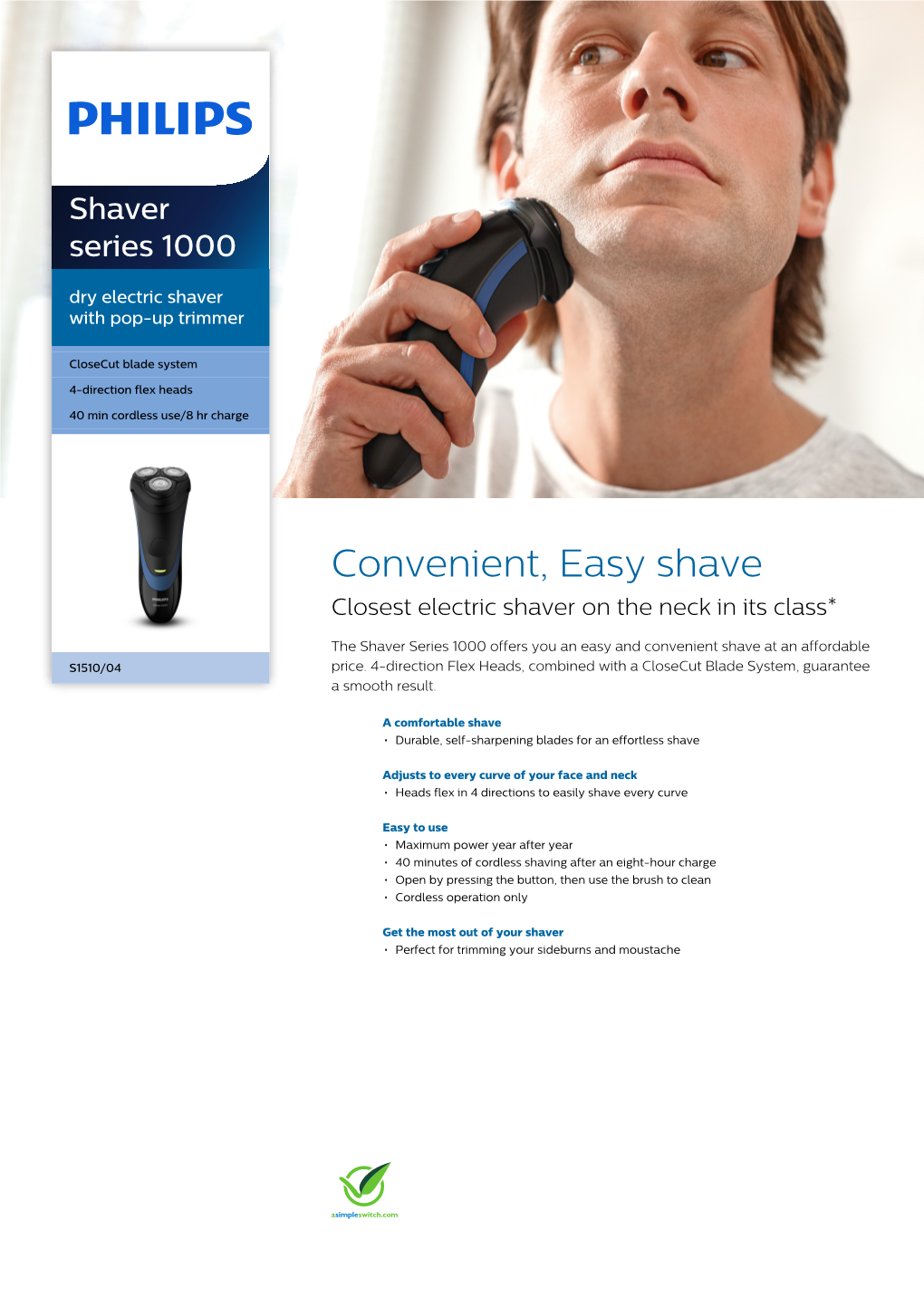 S1510/04 Philips Dry Electric Shaver with Pop-Up Trimmer