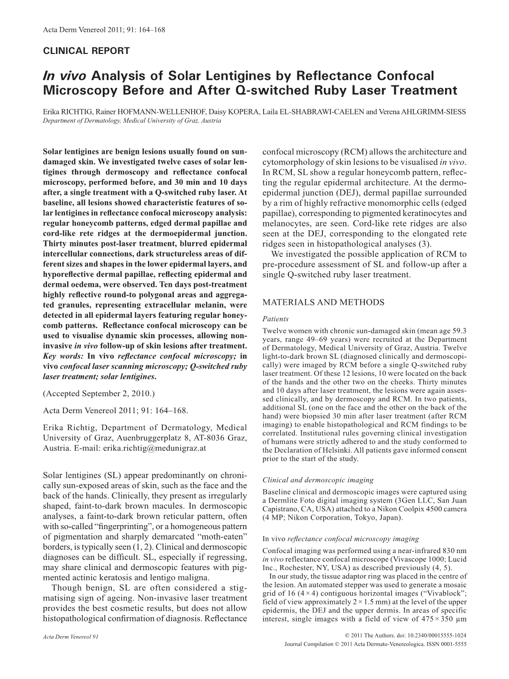 In Vivo Analysis of Solar Lentigines by Reflectance Confocal Microscopy Before and After Q-Switched Ruby Laser Treatment