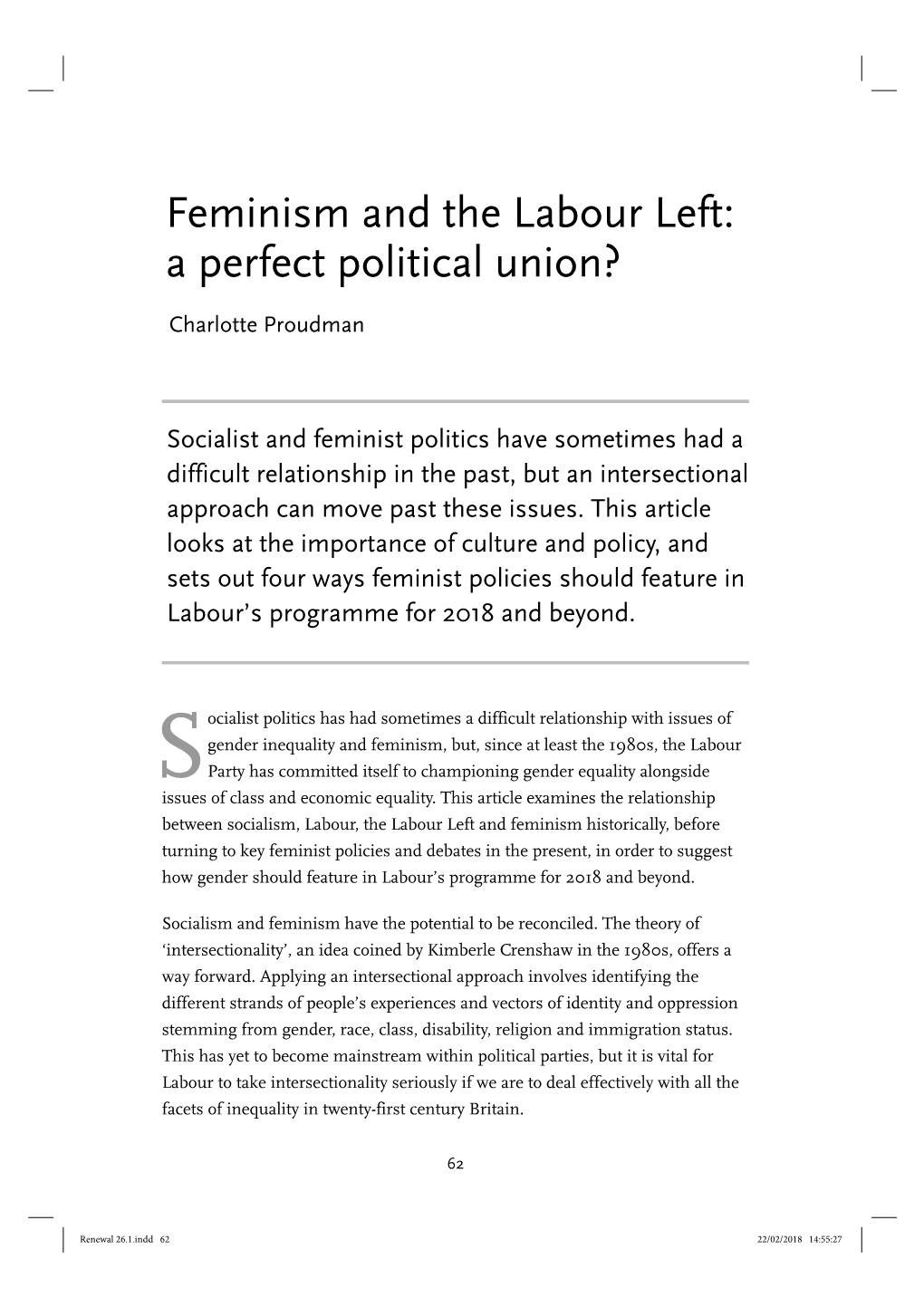 Charlotte Proudman, Feminism and the Labour Left: a Perfect Political