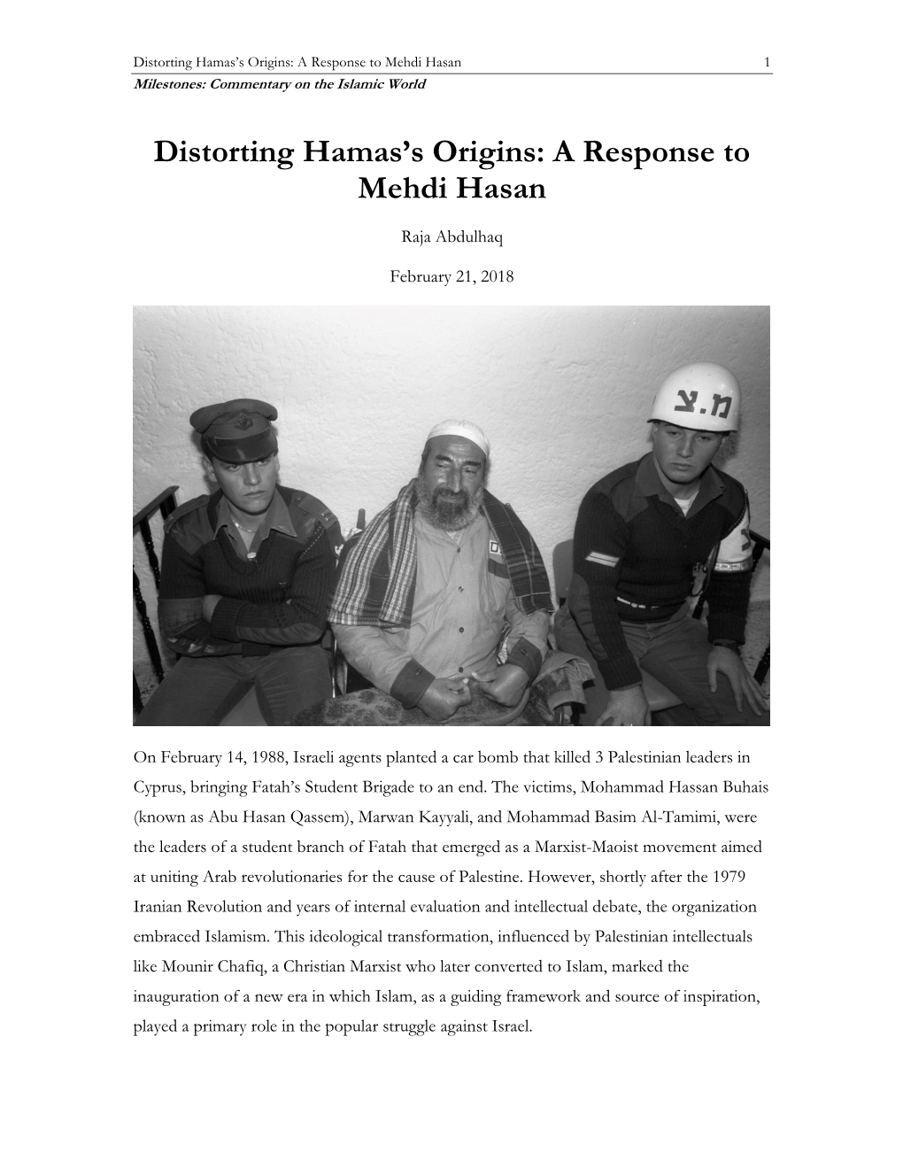 Distorting Hamas's Origins: a Response to Mehdi Hasan