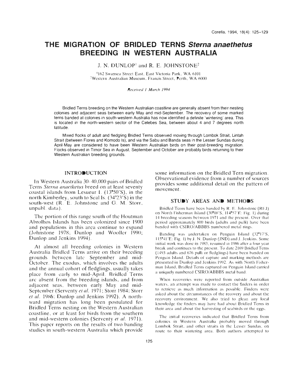 The Migration of Bridled Terns Breeding in Western