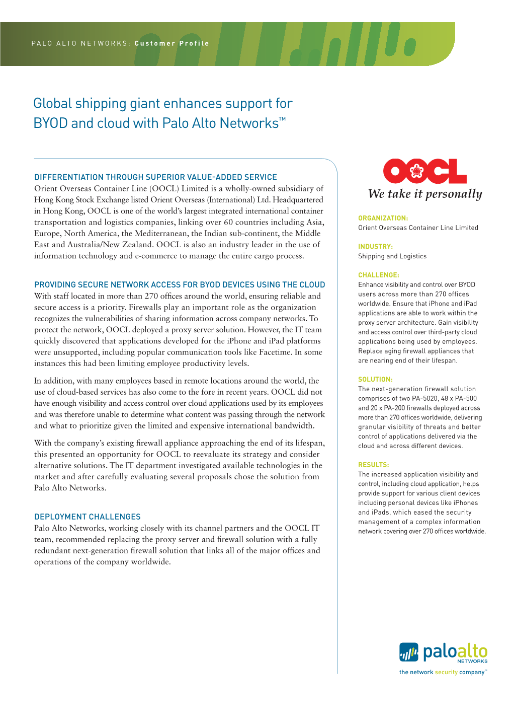 Global Shipping Giant Enhances Support for BYOD and Cloud with Palo Alto Networks™