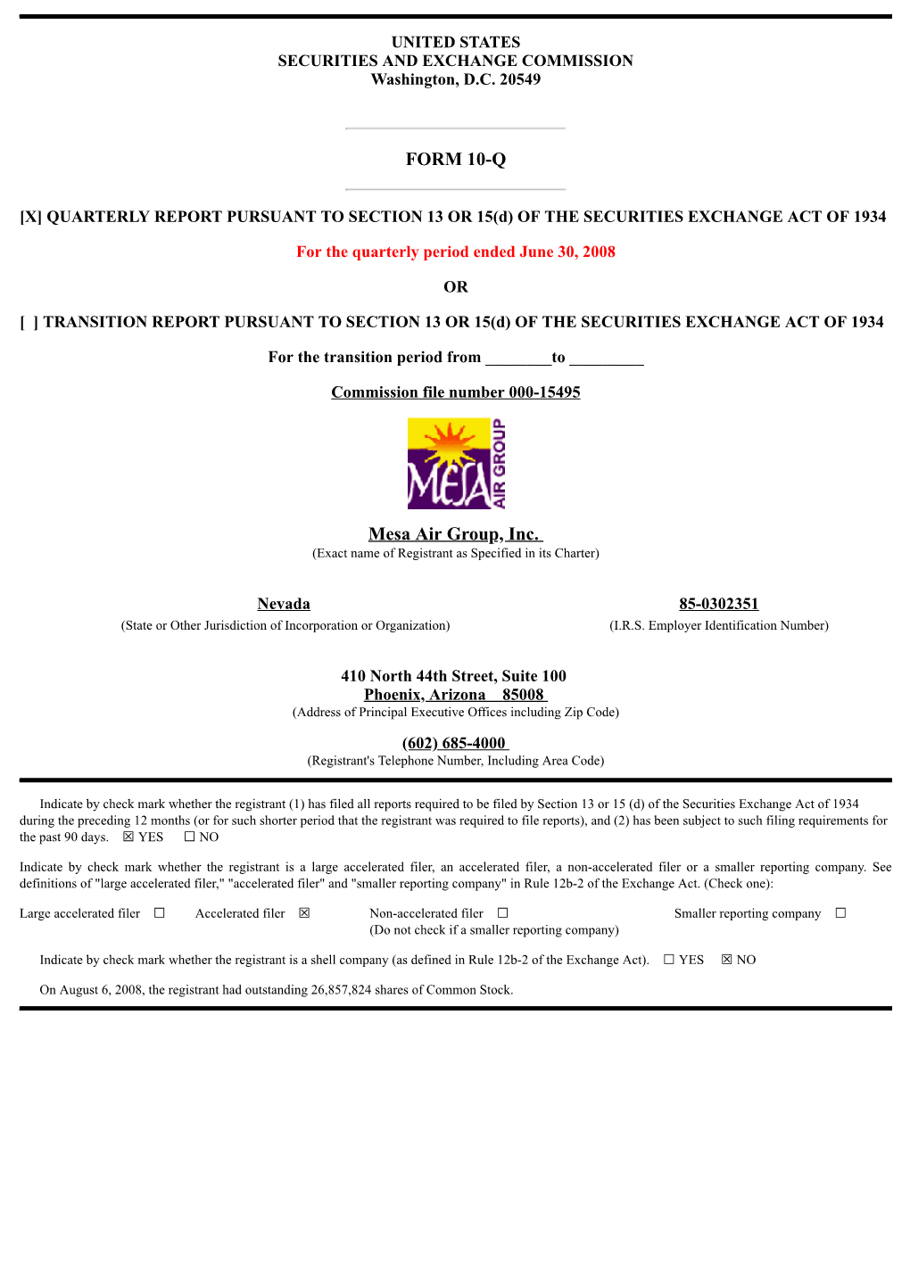 FORM 10-Q Mesa Air Group, Inc