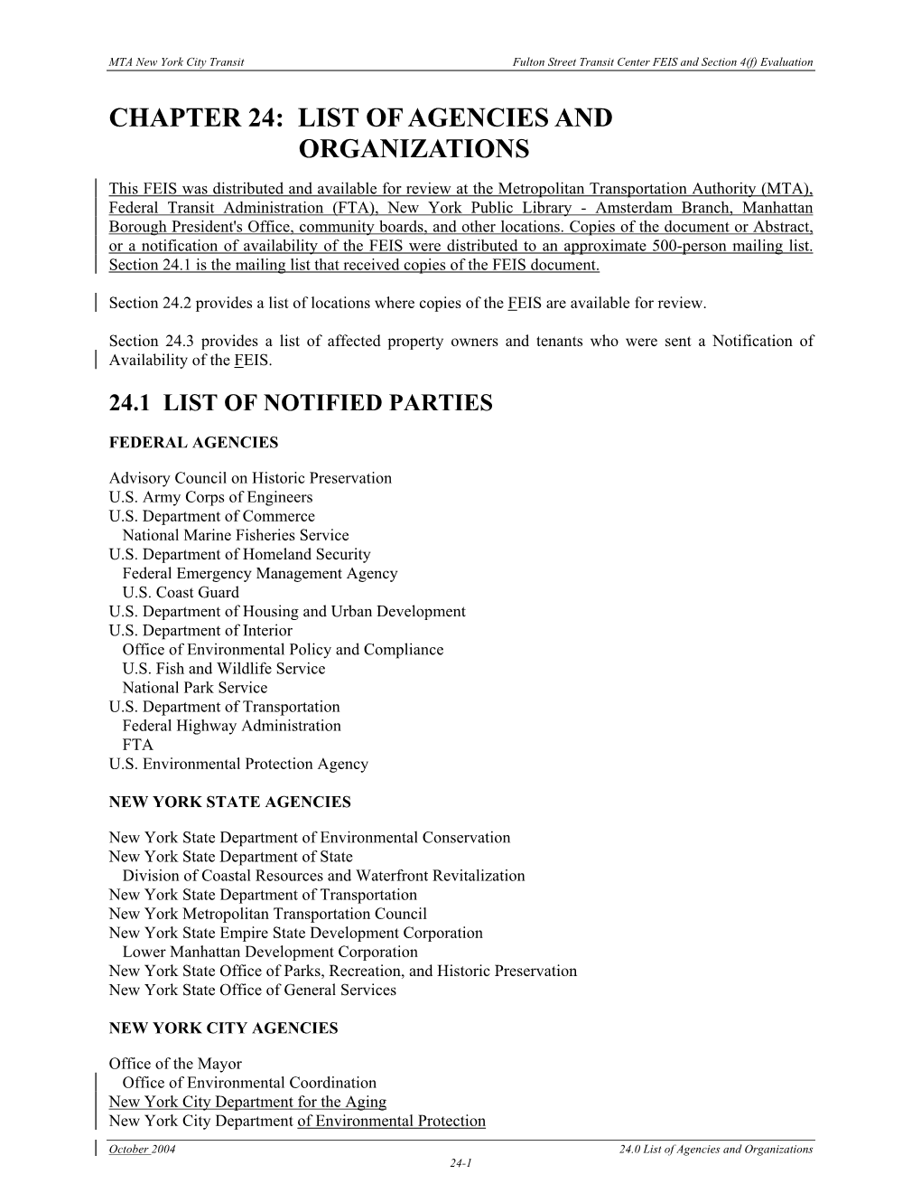 Chapter 24: List of Agencies and Organizations