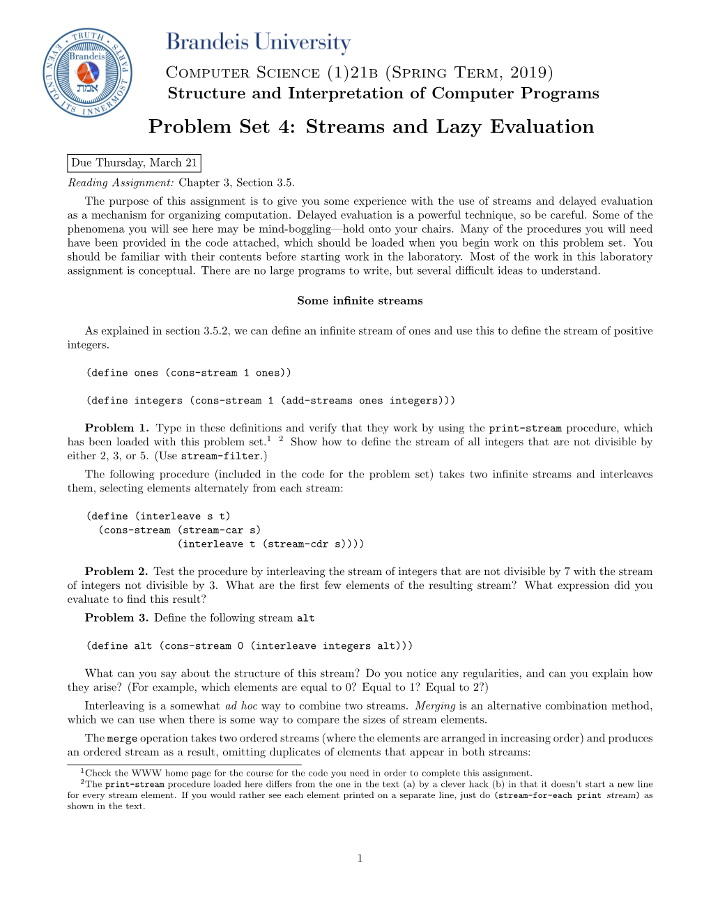 Problem Set 4: Streams and Lazy Evaluation