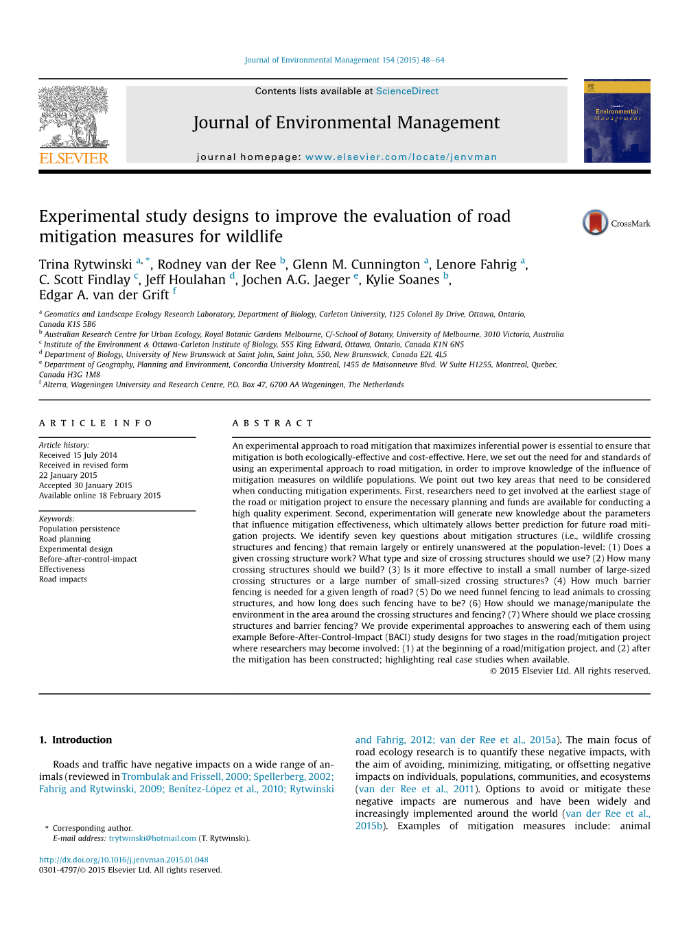 Experimental Study Designs to Improve the Evaluation of Road Mitigation Measures for Wildlife