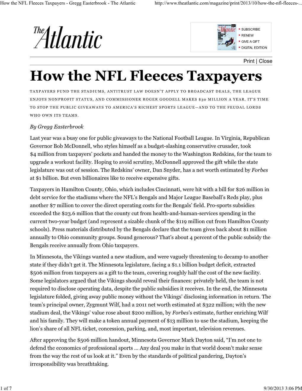 How the NFL Fleeces Taxpayers - Gregg Easterbrook - the Atlantic