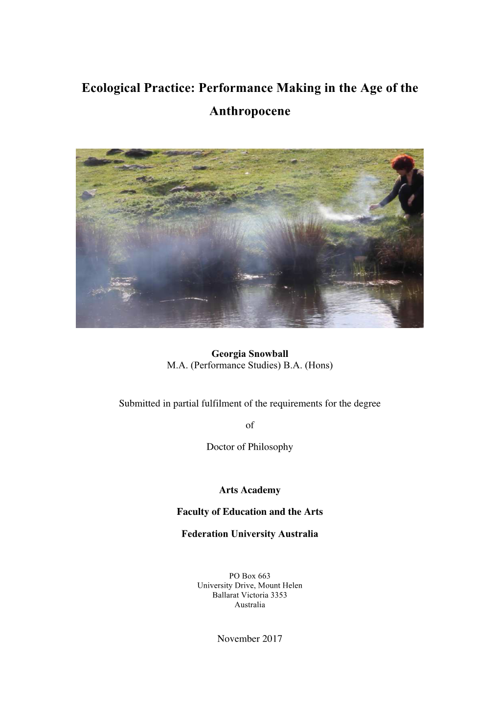 Performance Making in the Age of the Anthropocene