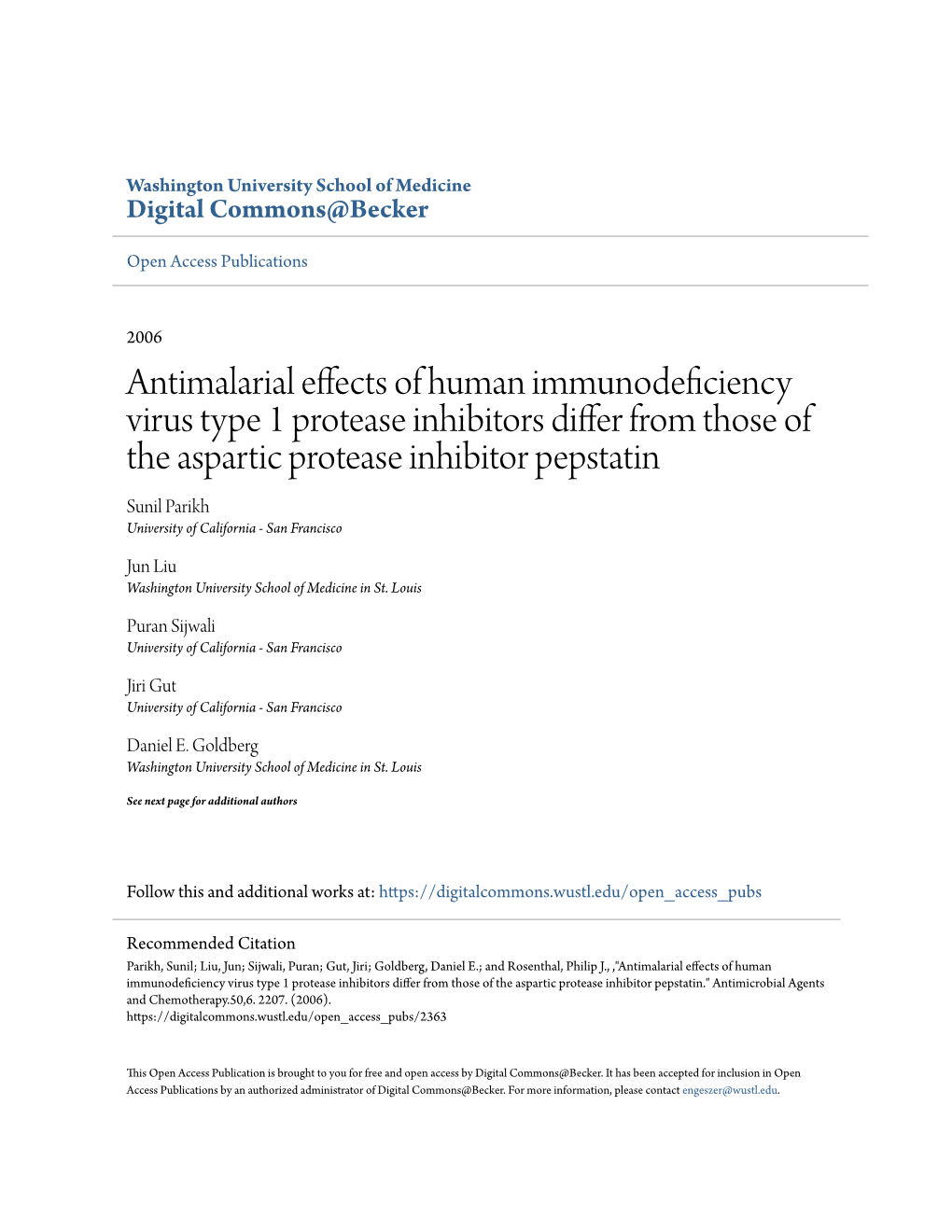 Antimalarial Effects of Human Immunodeficiency Virus Type 1