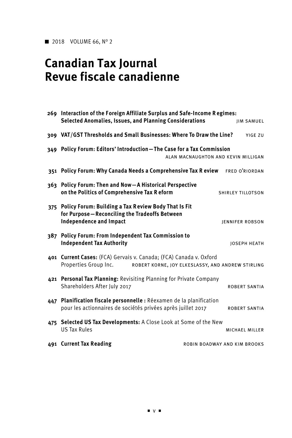 Canadian Tax Journal Revue Fiscale Canadienne