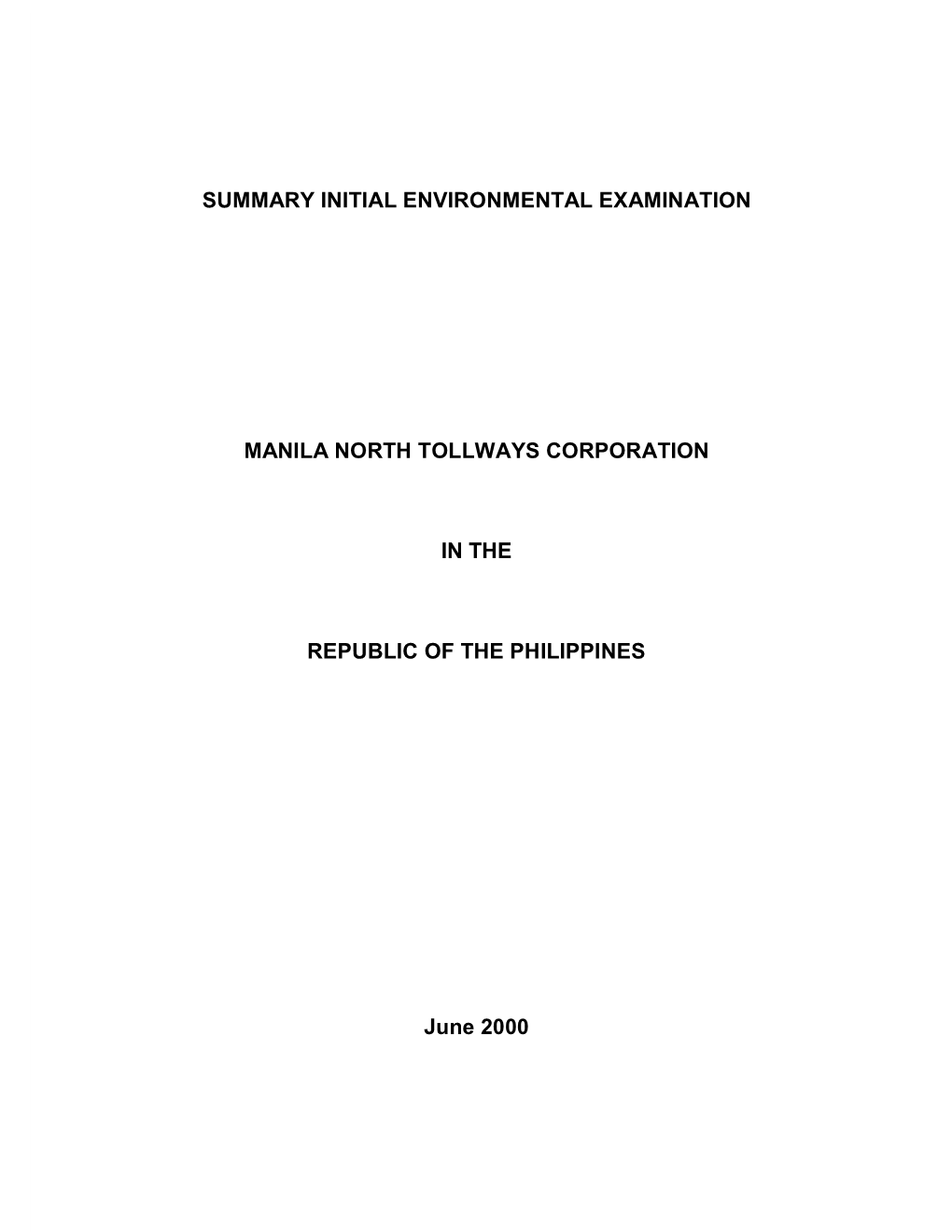 Summary Initial Environmental Examination