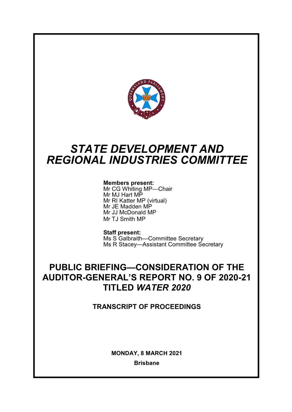 Consideration of Auditor-General's Report 9 2020-21