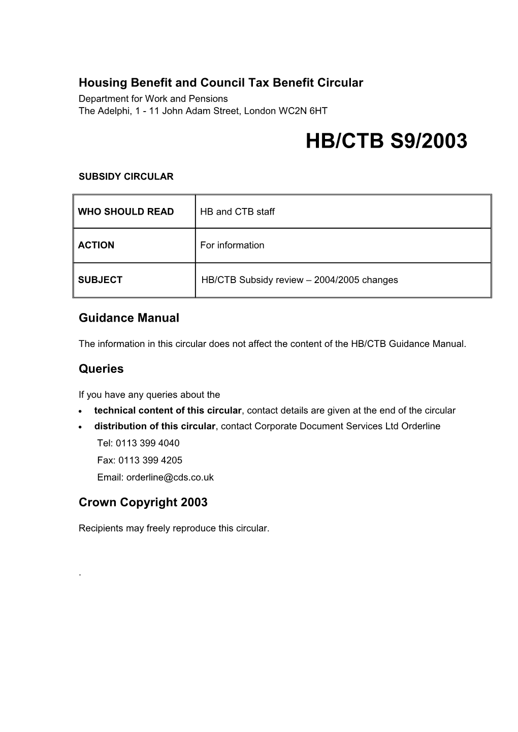 Housing Benefit and Council Tax Benefit Circular s4