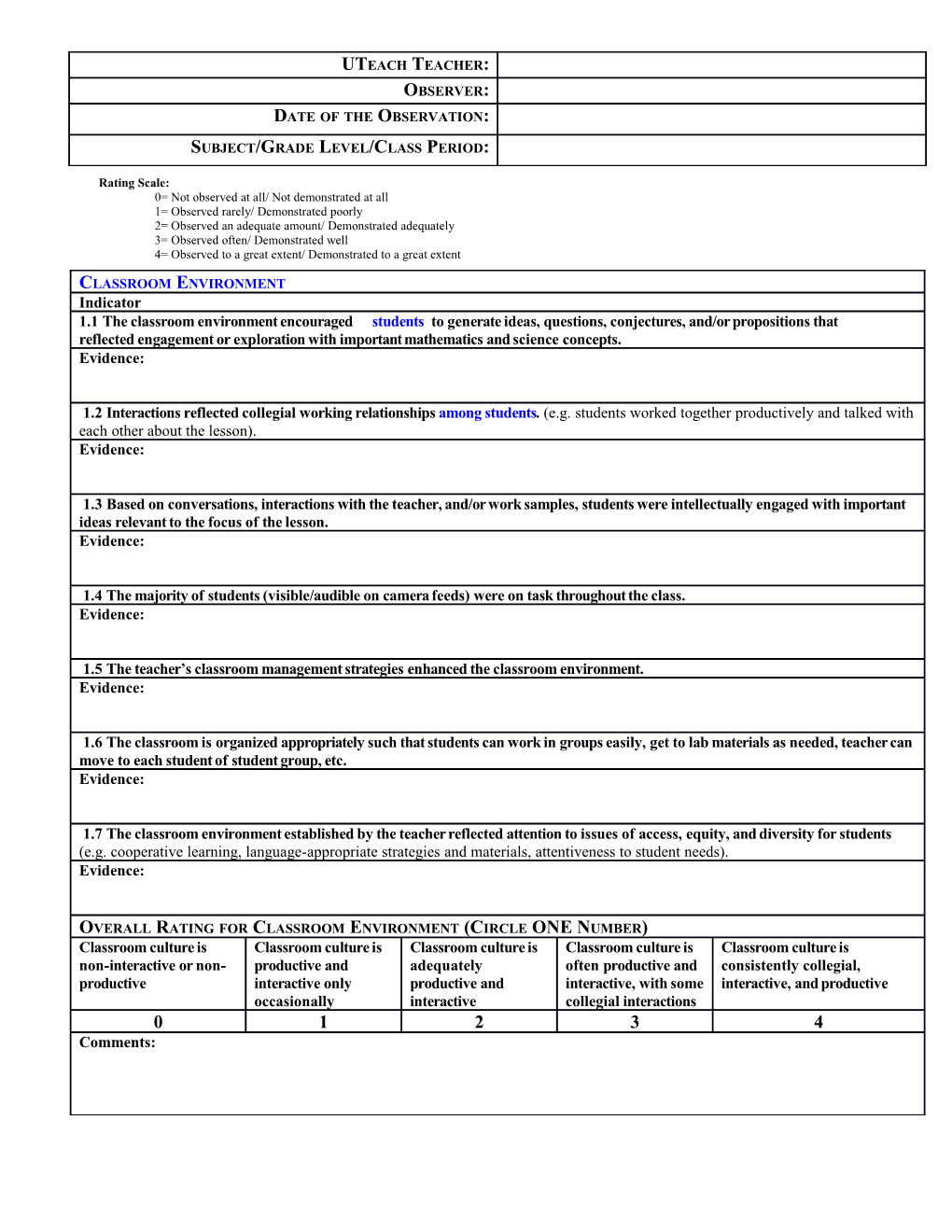 UTOP Classroom Observation Protocol