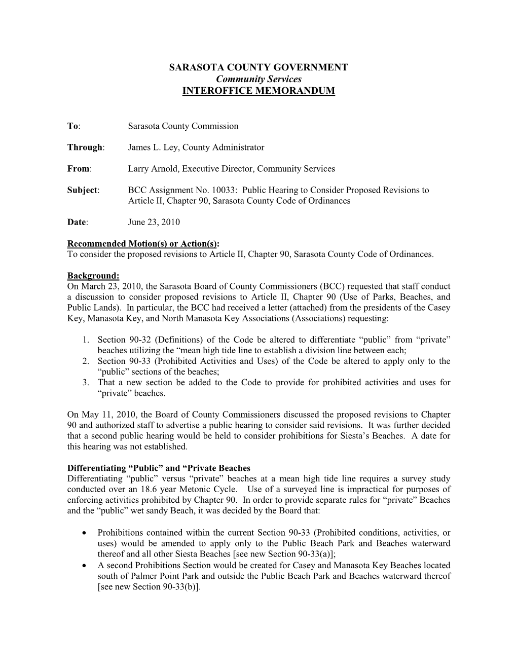 SARASOTA COUNTY GOVERNMENT Community Services INTEROFFICE MEMORANDUM