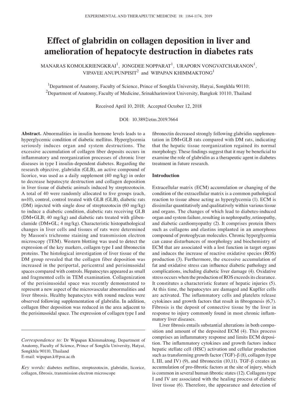 Effect of Glabridin on Collagen Deposition in Liver and Amelioration of Hepatocyte Destruction in Diabetes Rats