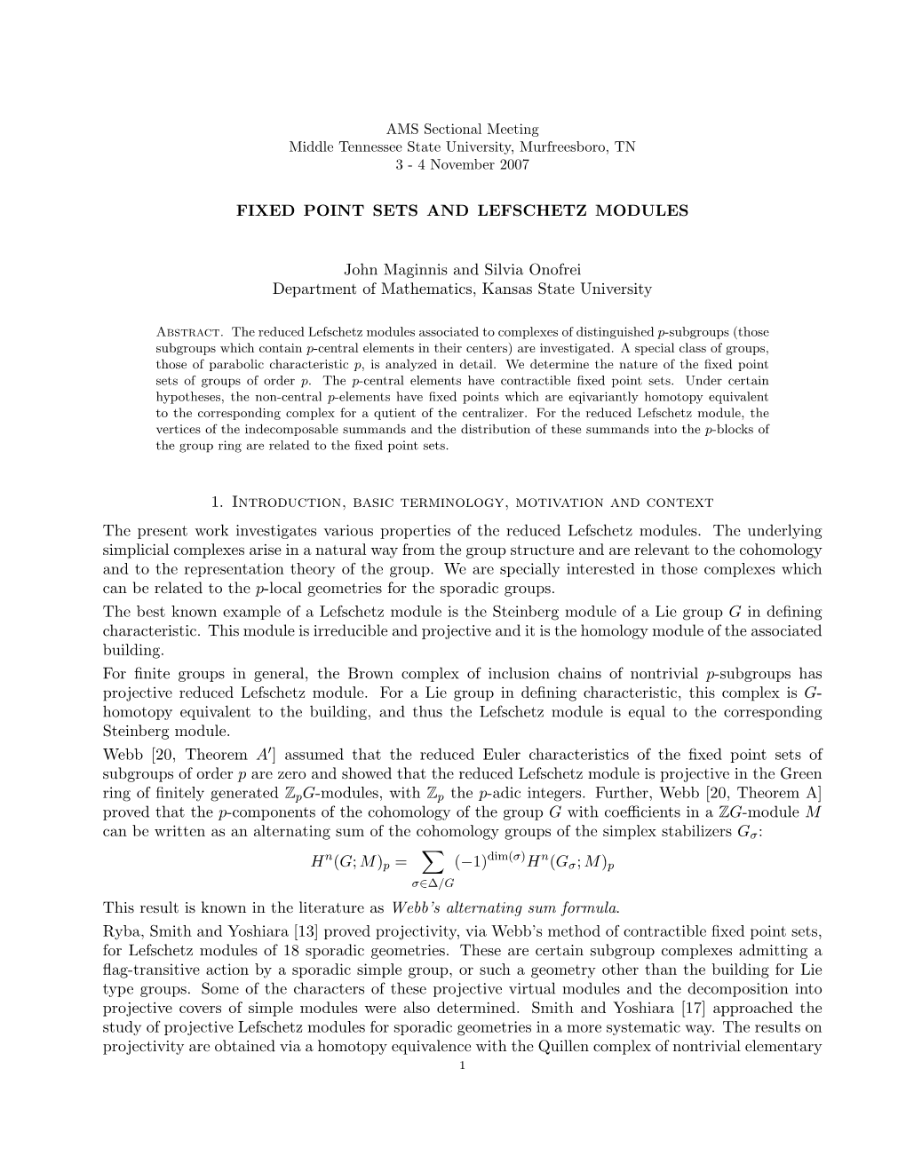 Fixed Point Sets and Lefschetz Modules